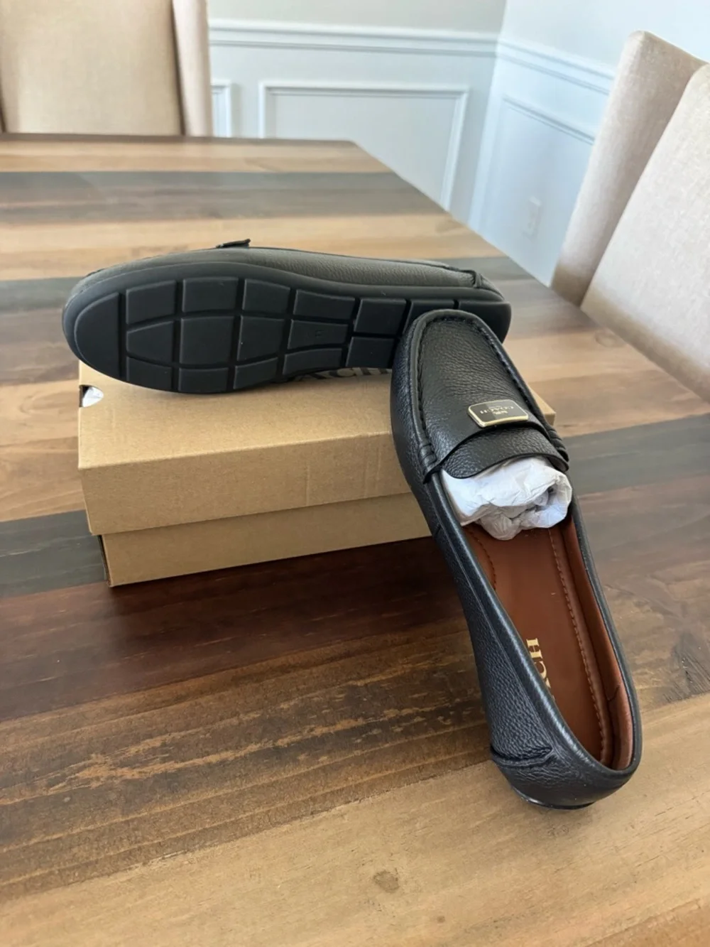 Coach Black Pebbled Leather Driving Loafers with Logo Plaque - Picture 3 of 4